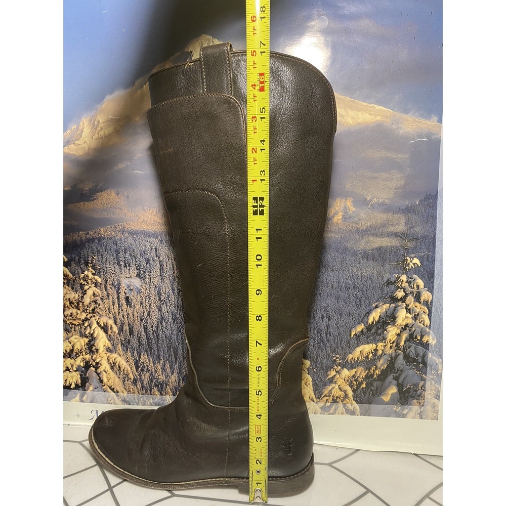 Frye Paige Boots Tall Womens 7 B Smoke Brown Leather Riding Tall Pull On 77535
